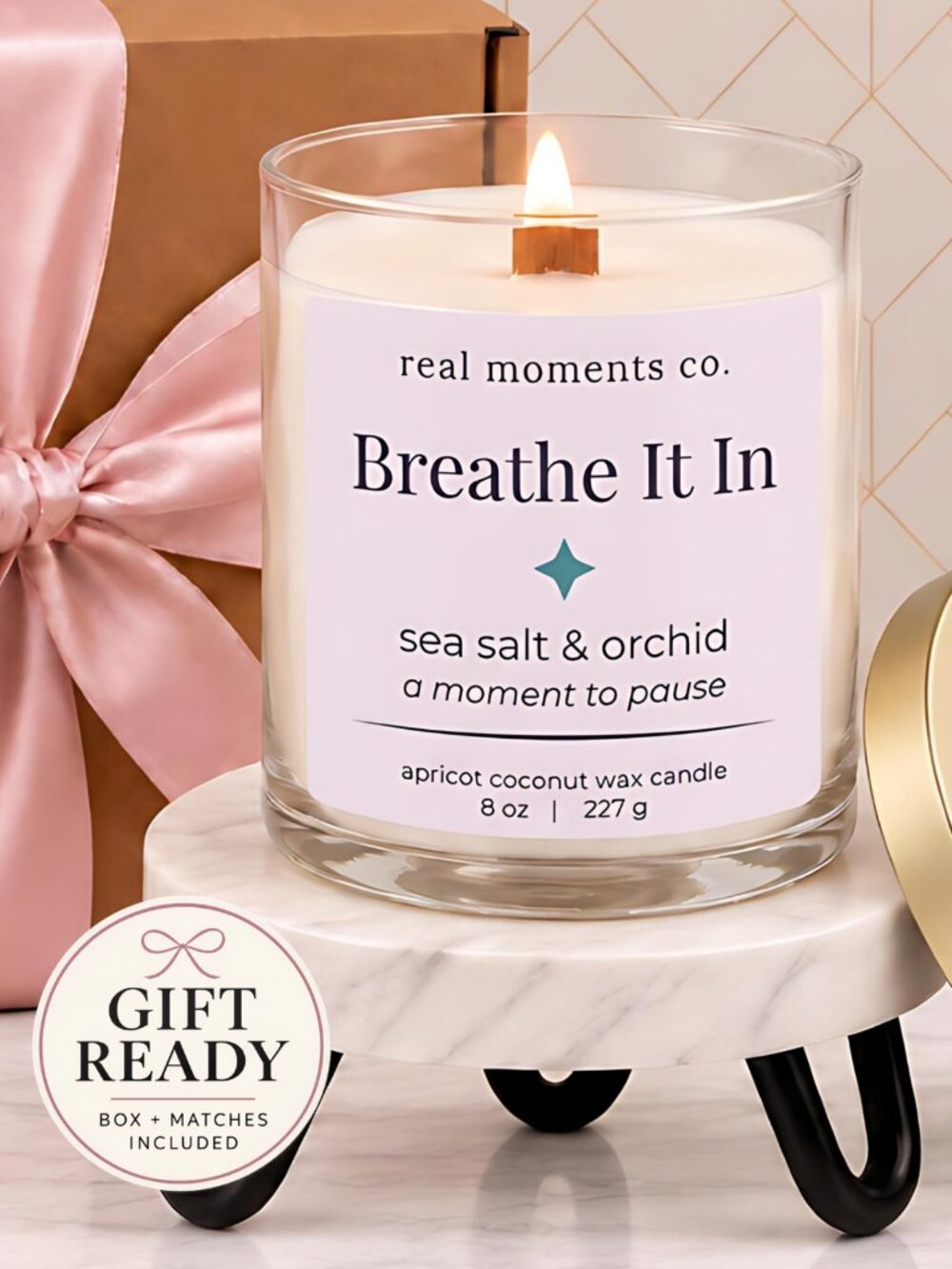 Breathe It In Candle, Sea Salt & Orchid, Self Care Candle Gift Set